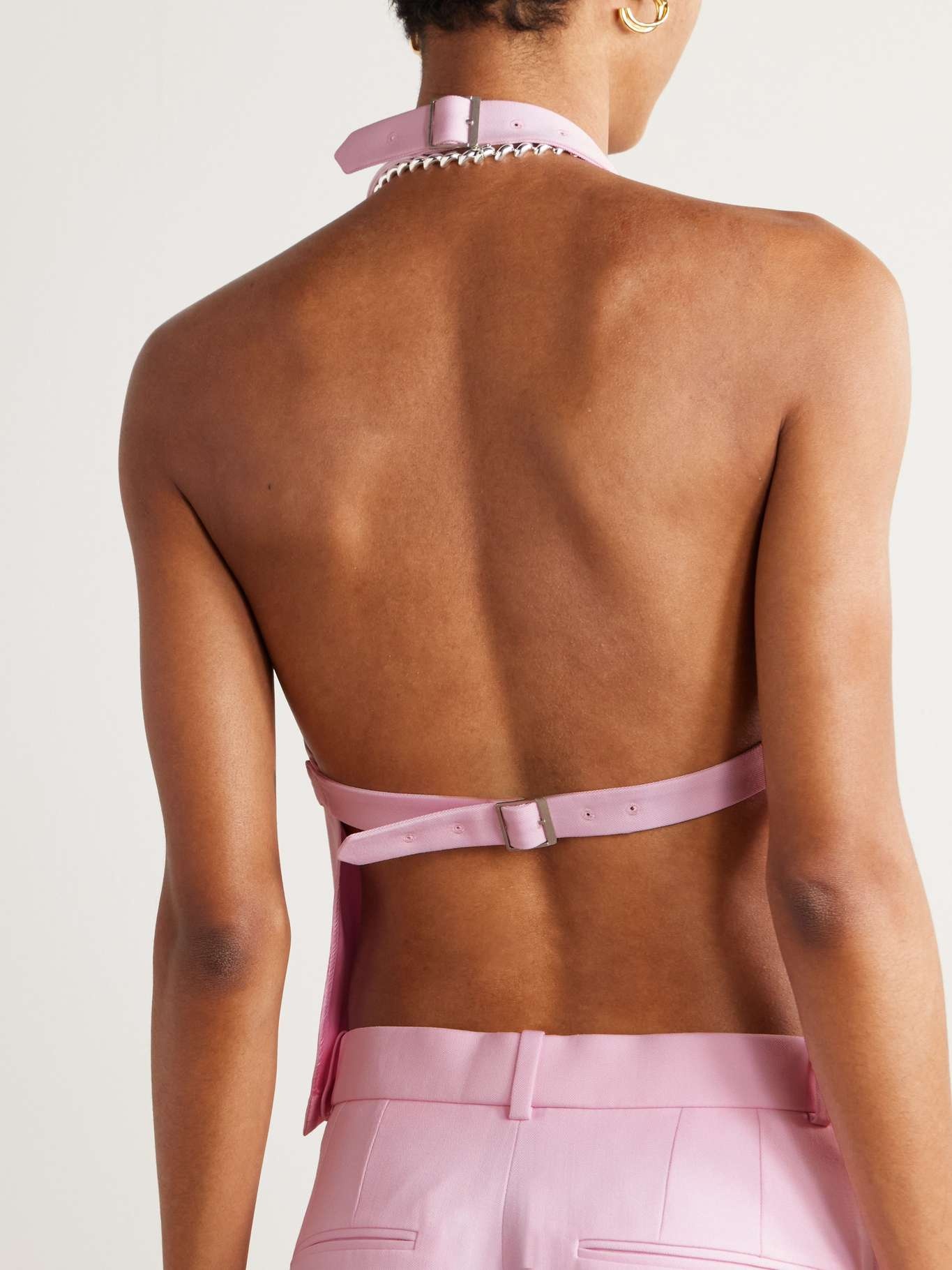 Open-back grain de poudre wool halterneck top Blush - 3