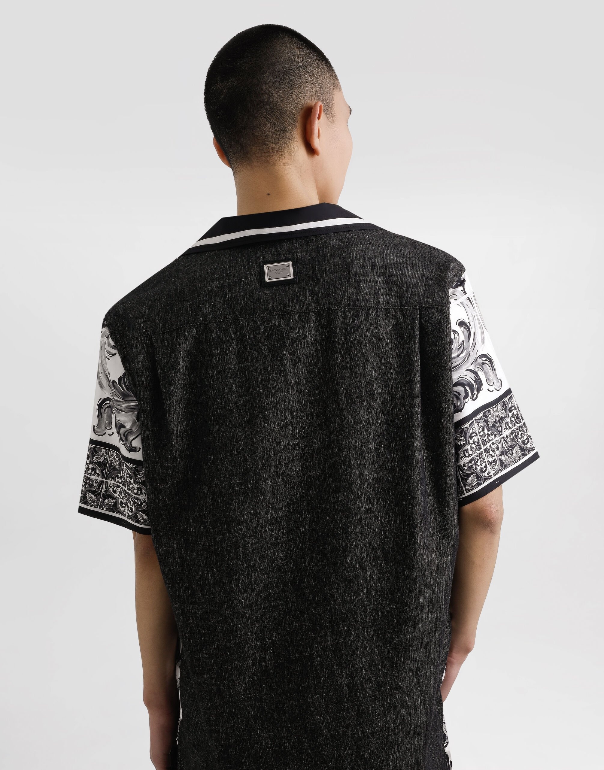 Printed silk and cotton denim shirt - 5