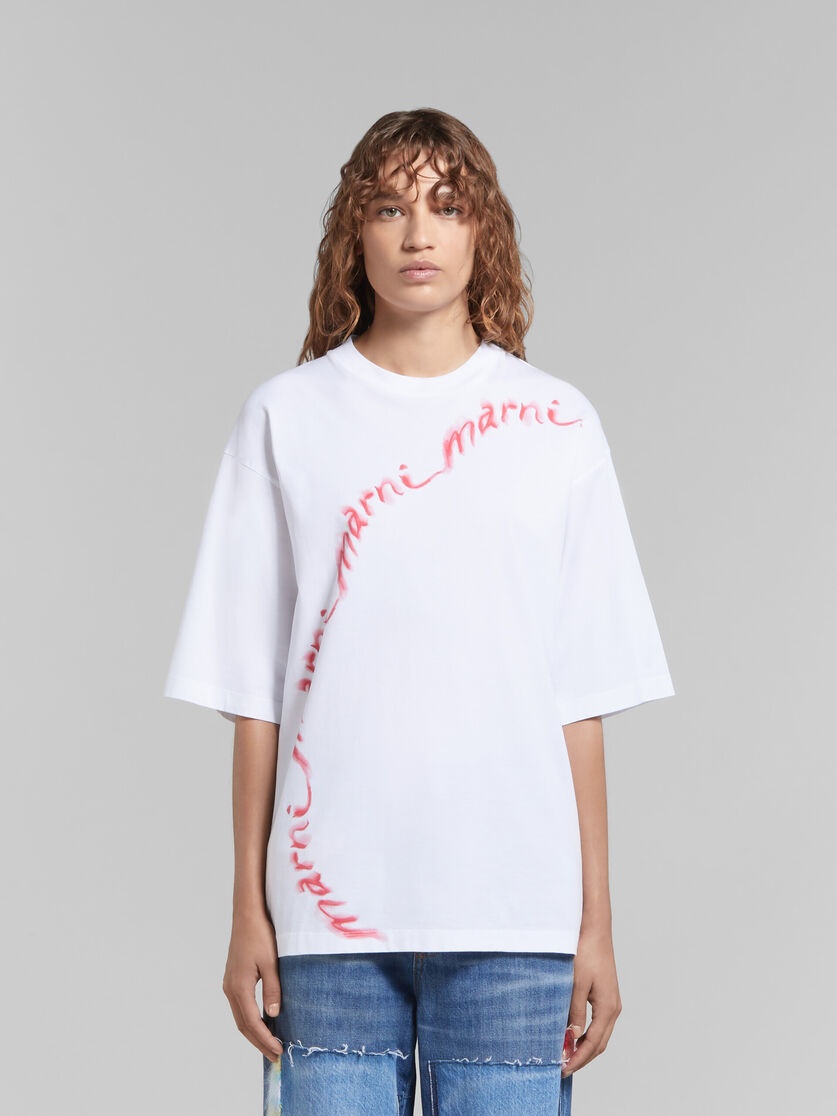 Marni WHITE ORGANIC COTTON T-SHIRT WITH WAVY LOGO | REVERSIBLE