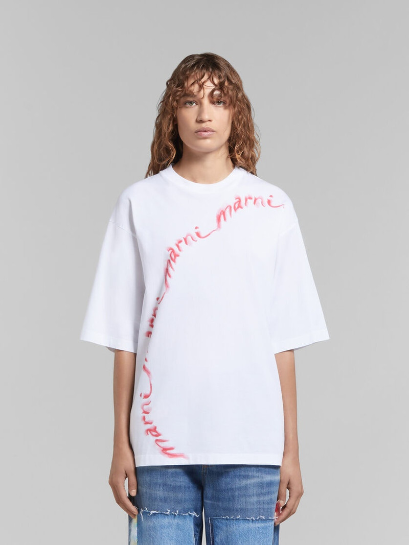 Marni WHITE ORGANIC COTTON T-SHIRT WITH WAVY LOGO outlook