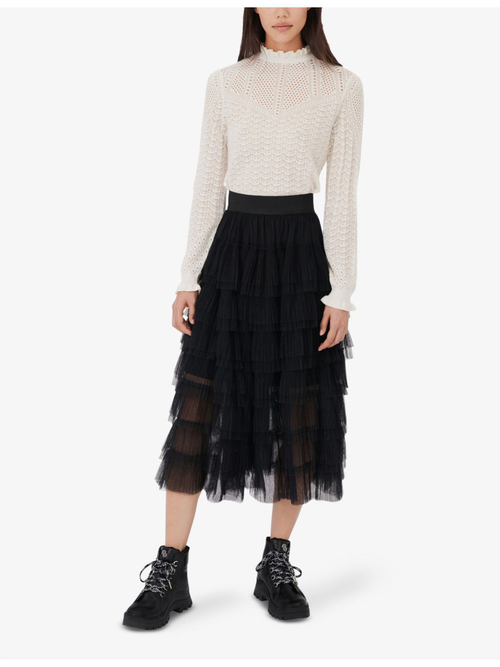 Josepha ruffle-tiered tulle midi skirt - 2