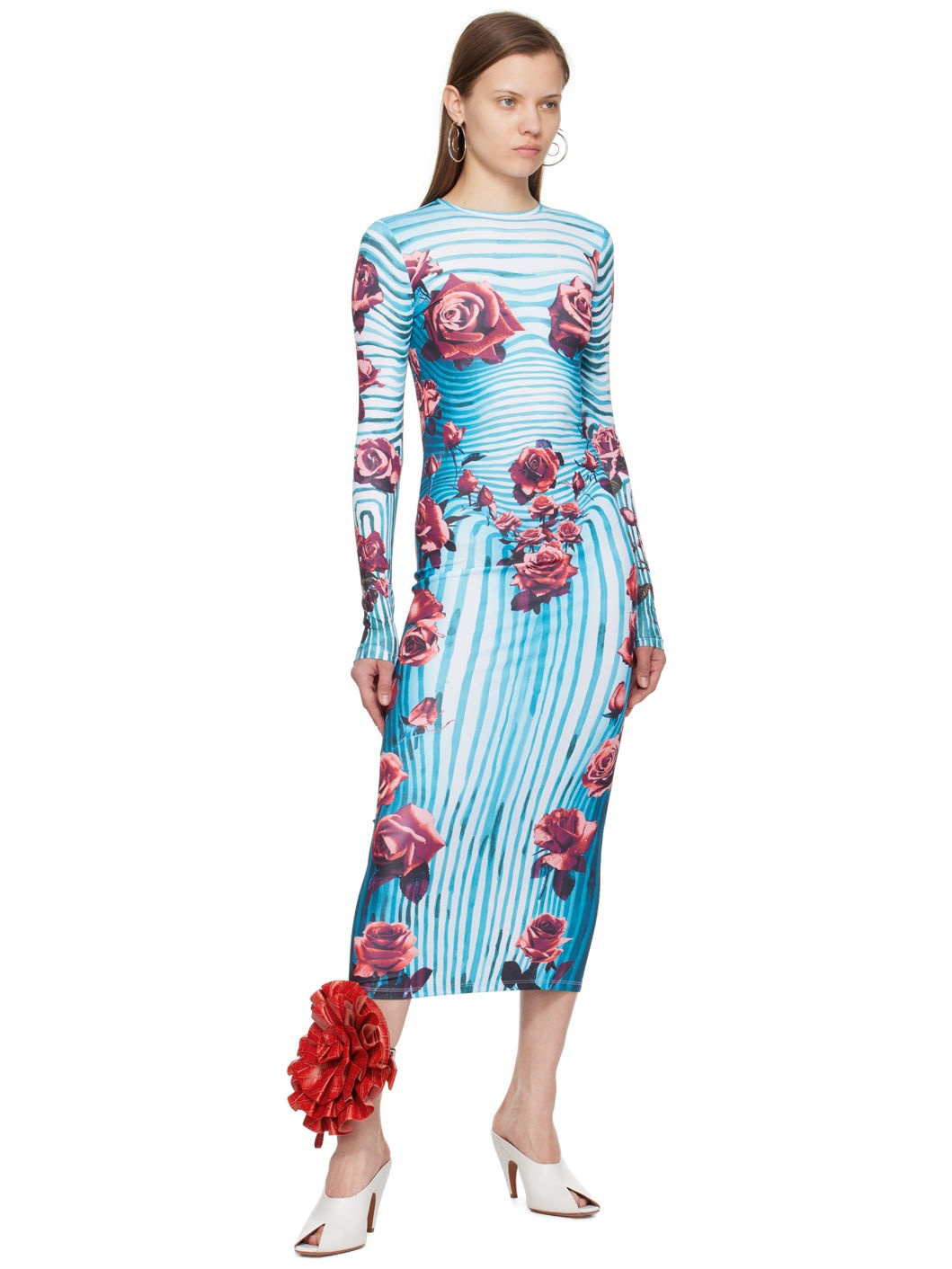 Blue & Red Flower Body Morphing Maxi Dress - 4