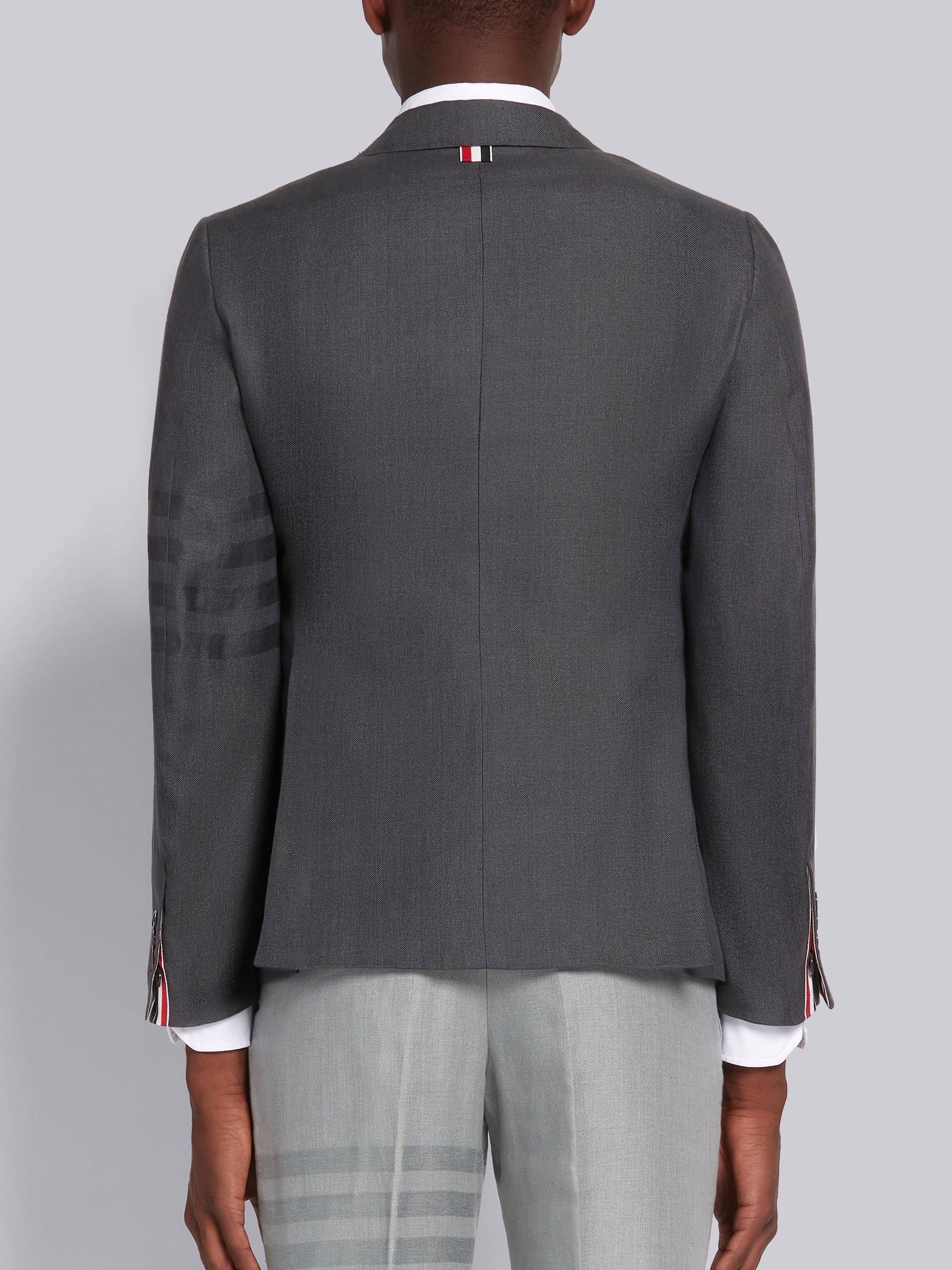 Dark Grey Crisp Linen Tonal 4-Bar Classic Jacket - 3