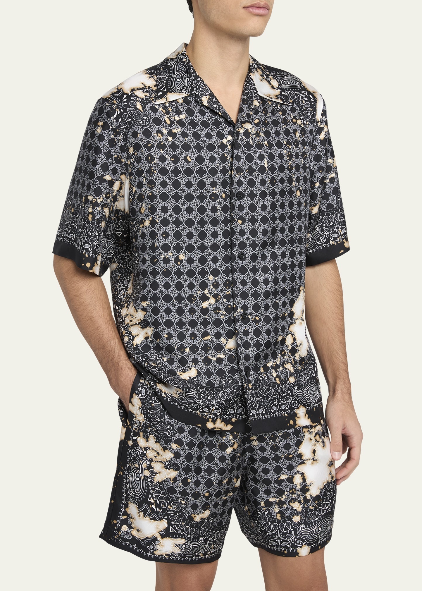 Men's Bleached Silk Bandana Bowling Shirt - 4