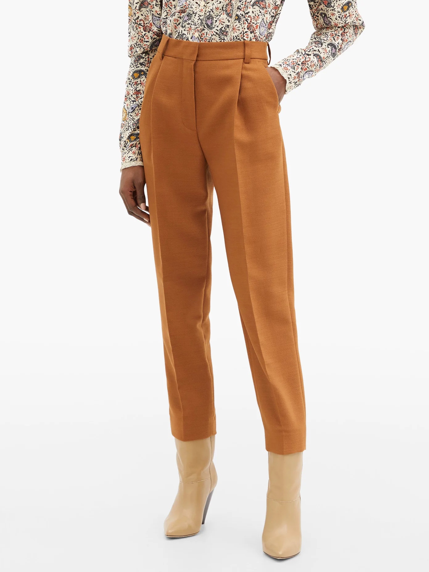 City cropped pleated-rise twill trousers - 6