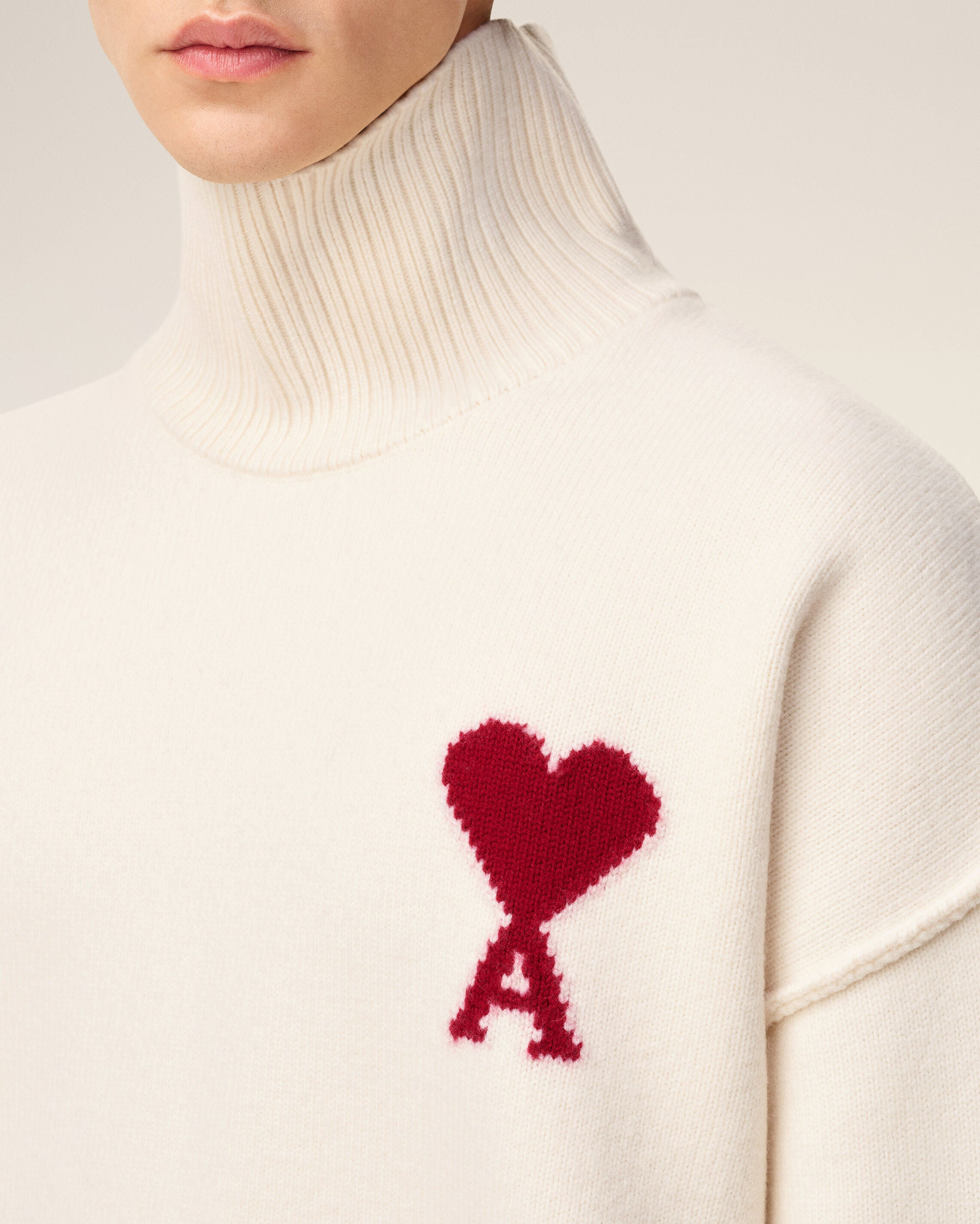 WHITE WOOL AMI DE COEUR FUNNEL NECK SWEATER - 4
