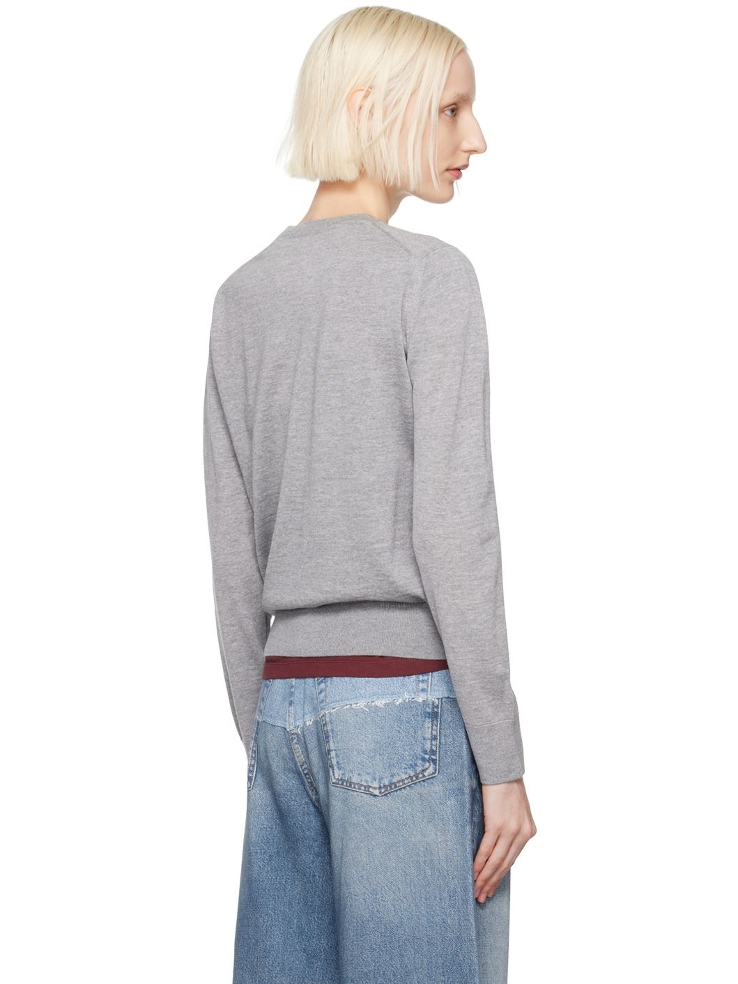 Gray Baby Fox Patch Regular Sweater - 3