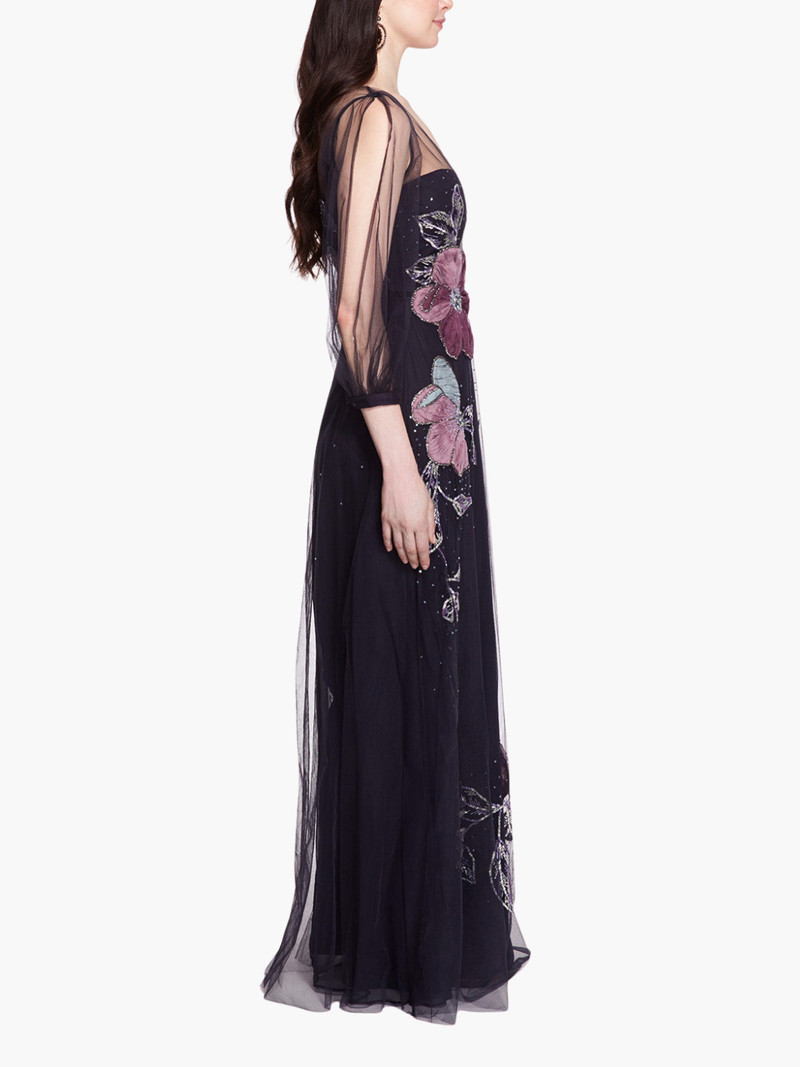 BEADED FLORAL A-LINE GOWN 3