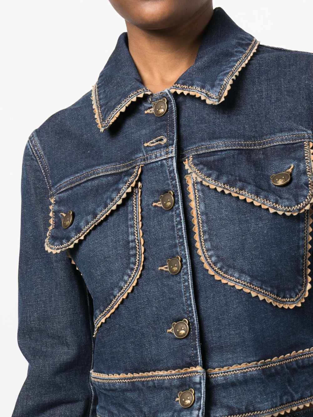 contrasting-trim crop denim jacket - 5