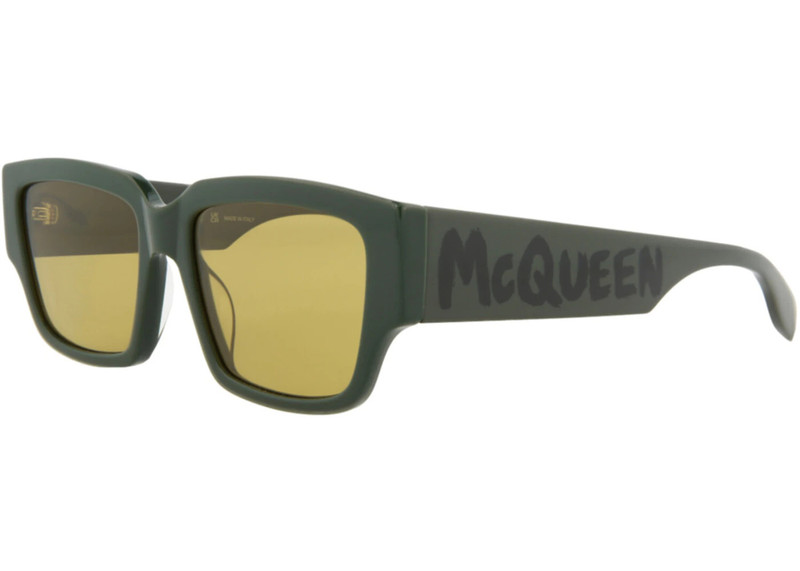 Alexander McQueen Alexander McQueen Square/Rectangle-Frame Acetate Sunglasses Green Yellow (AM0329S-30011473-004) outlook