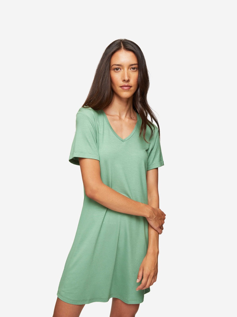 Women's V-Neck Sleep T-Shirt Lara Micro Modal Stretch Sage Green - 3
