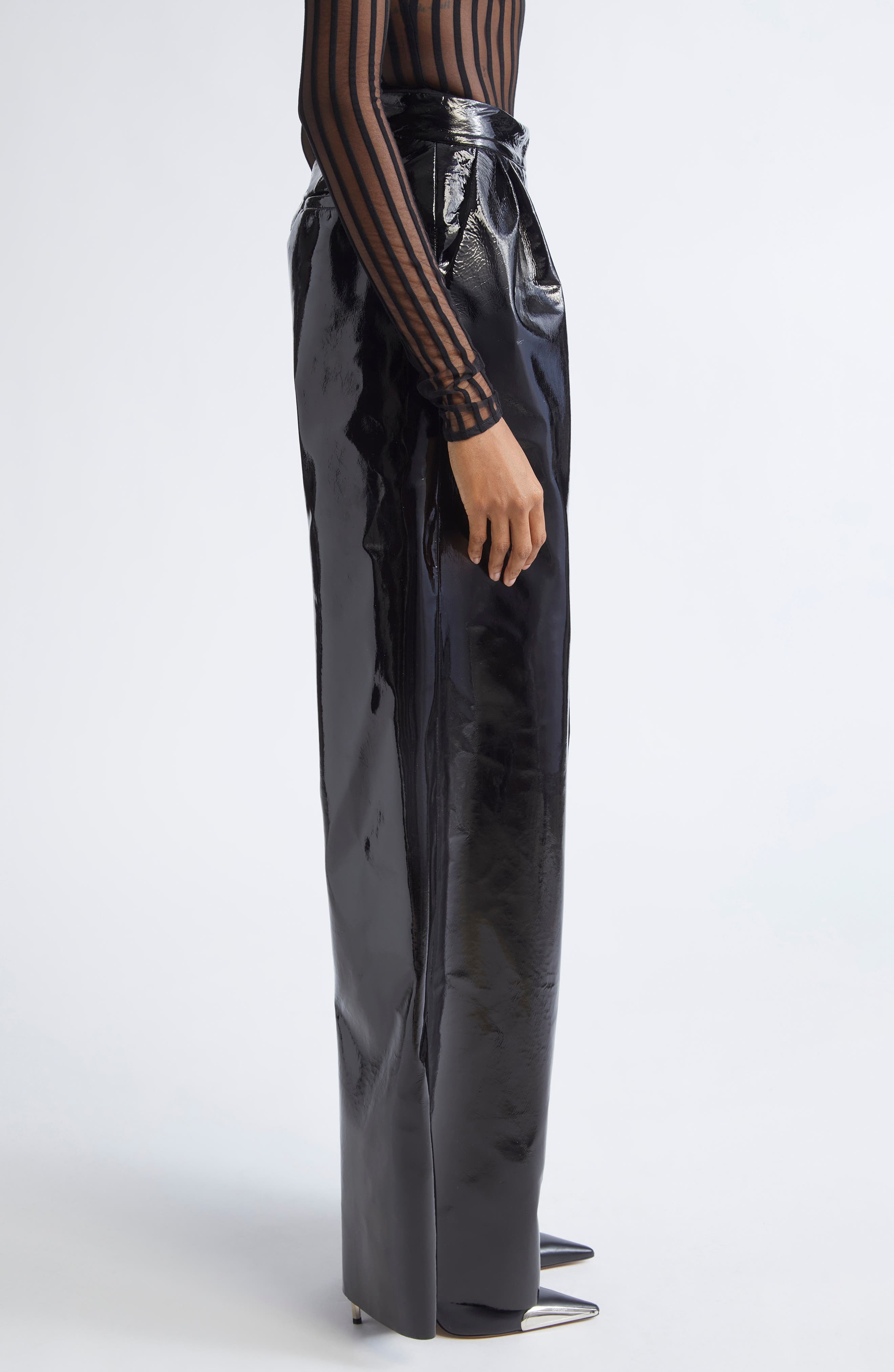 LaQuan Smith Wide Leg Patent Leather Pants in Black at Nordstrom - 4