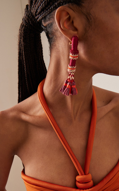 Johanna Ortiz Swahili Beaded Tassel Earrings multi outlook