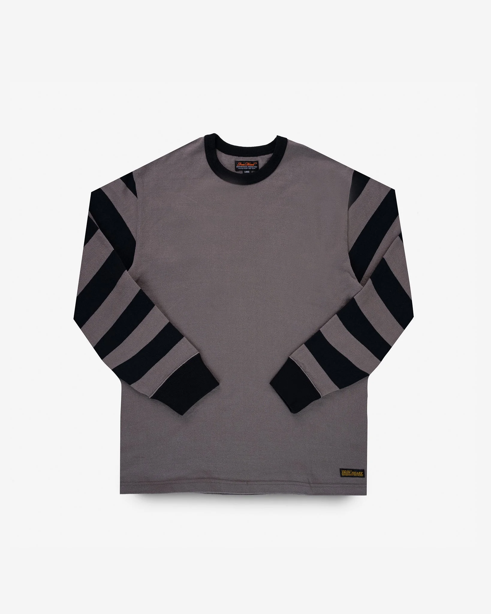 11OZ COTTON KNIT LONG-SLEEVED SWEATER - GREY BODY WITH STRIPES - 1