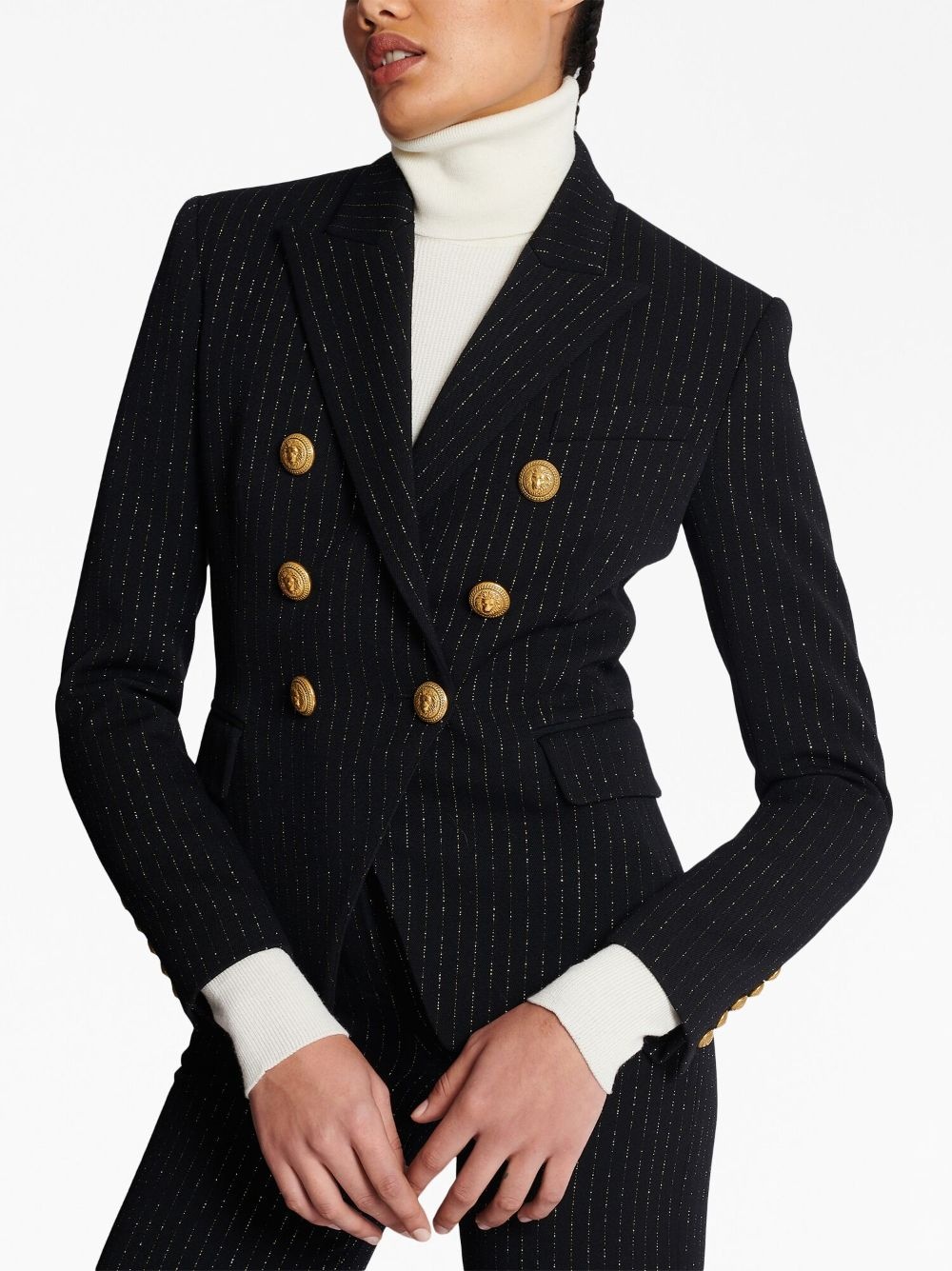 lurex-detail double-breasted blazer - 6