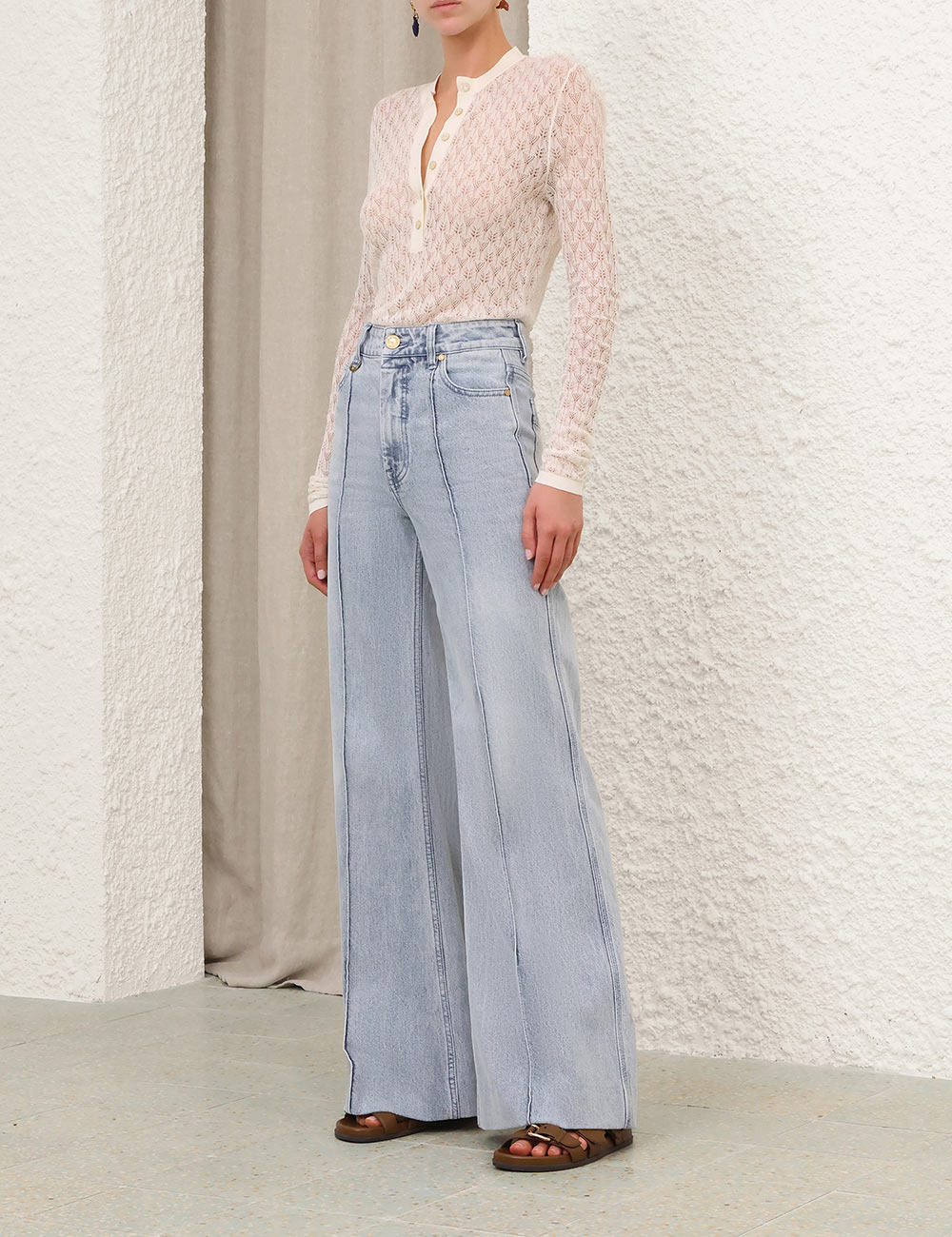 LACE KNIT BUTTONED TOP - 3