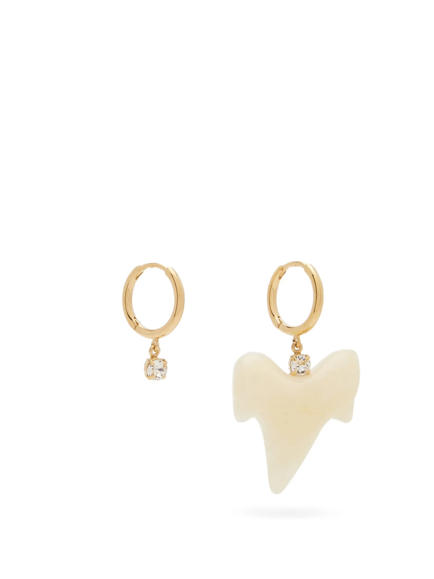 Mismatched tooth & crystal hoop earrings - 1