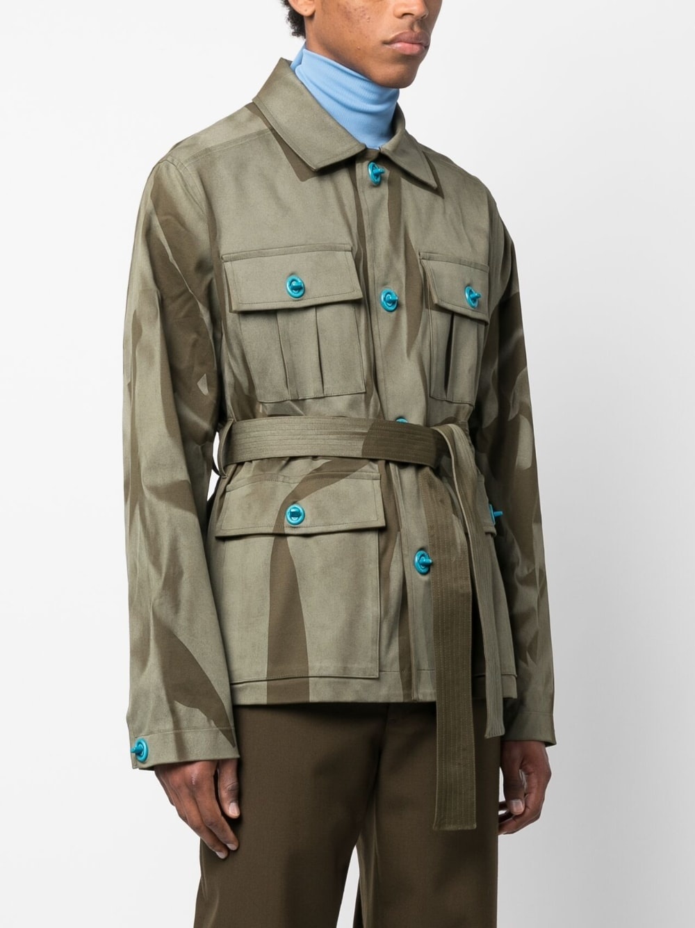 abstract-print belted jacket - 3