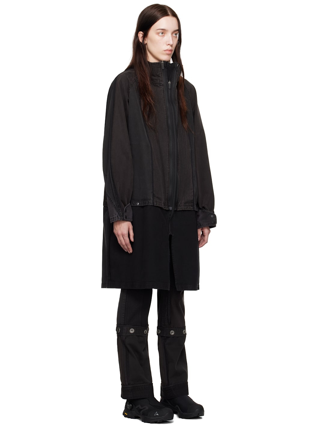 Black & Gray Convertible Patchwork Coat - 2