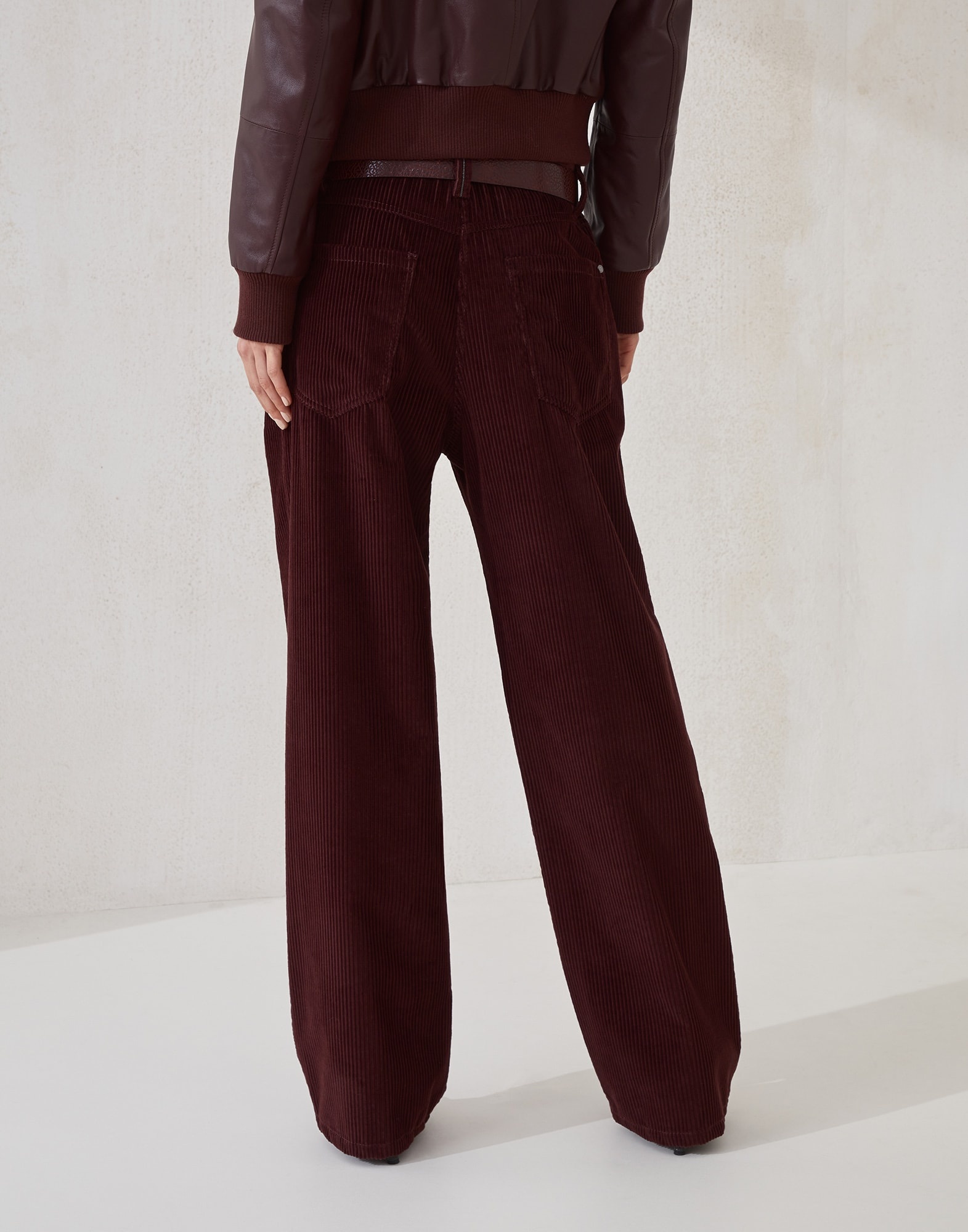 Cotton corduroy straight five-pocket trousers with monili - 2