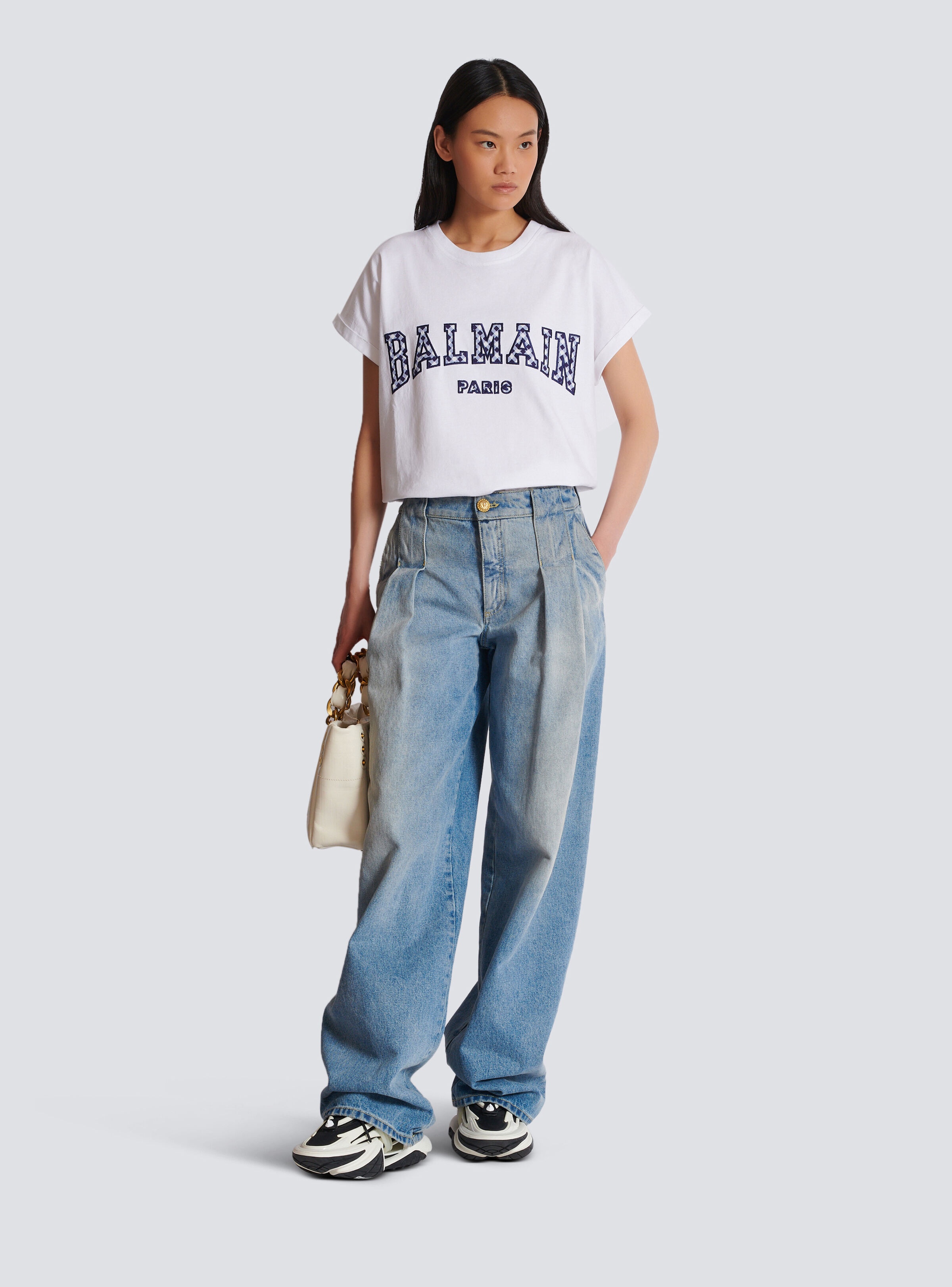 T-shirt with gingham Balmain Paris lettering - 2