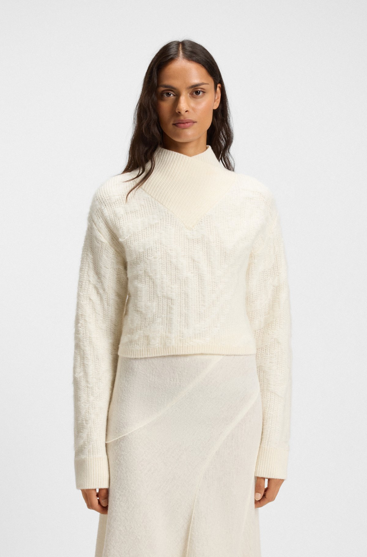 CROPPED WOOL-BLEND SWEATER WITH LAYERED NECKLINE - 2