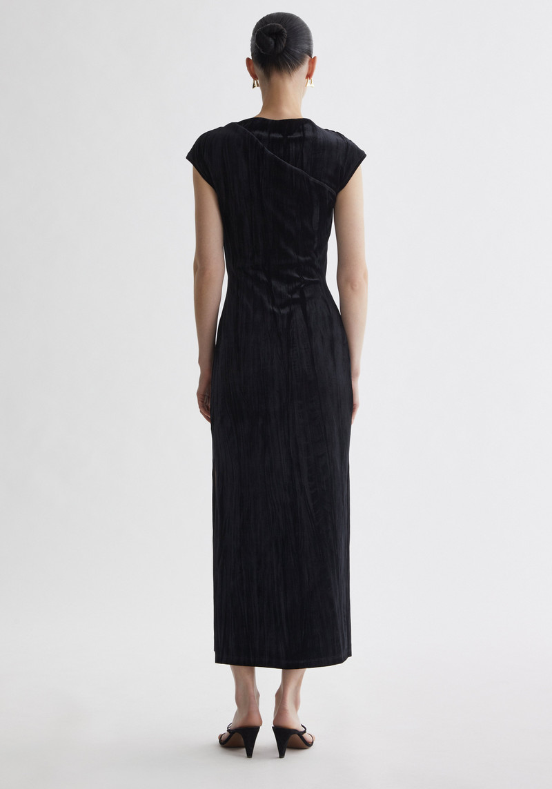 ELOWEN Gathered shoulder velvet maxi dress 5