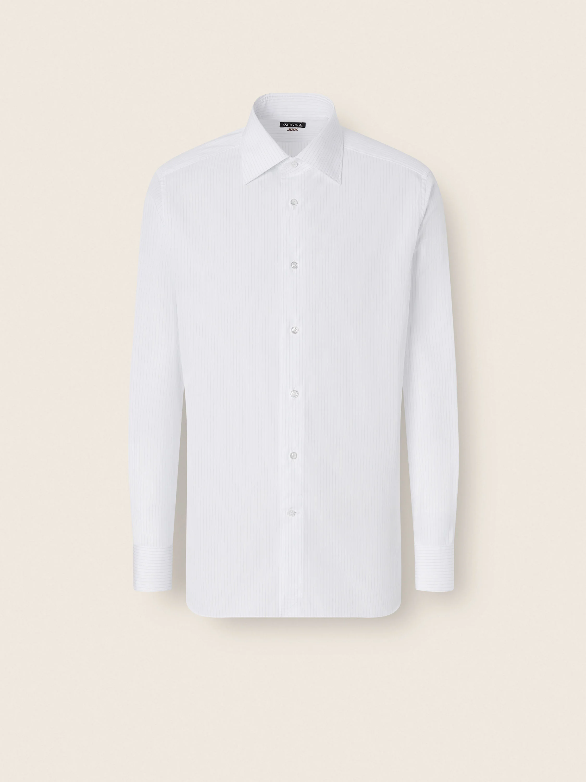 WHITE AND LIGHT BLUE MICRO-STRIPED COTTON SHIRT - 1