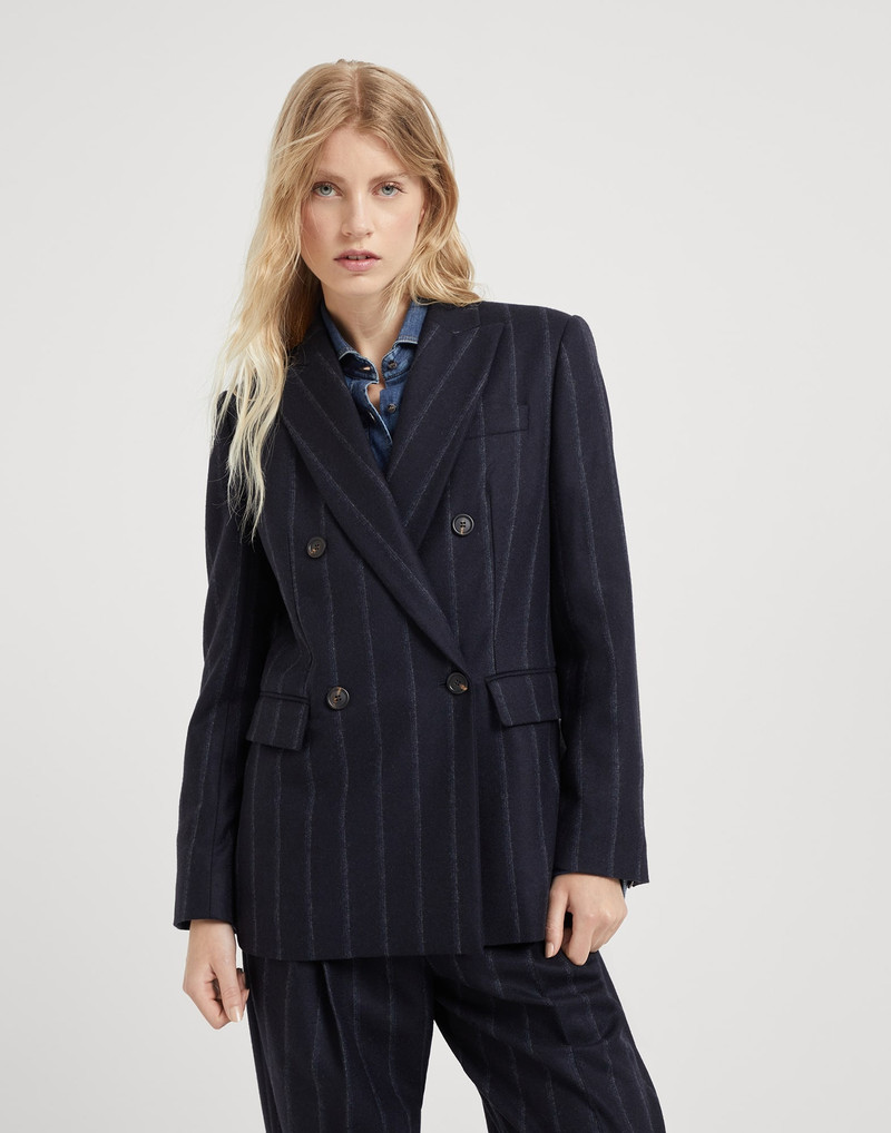 Techno virgin wool striped flannel blazer with monili 1