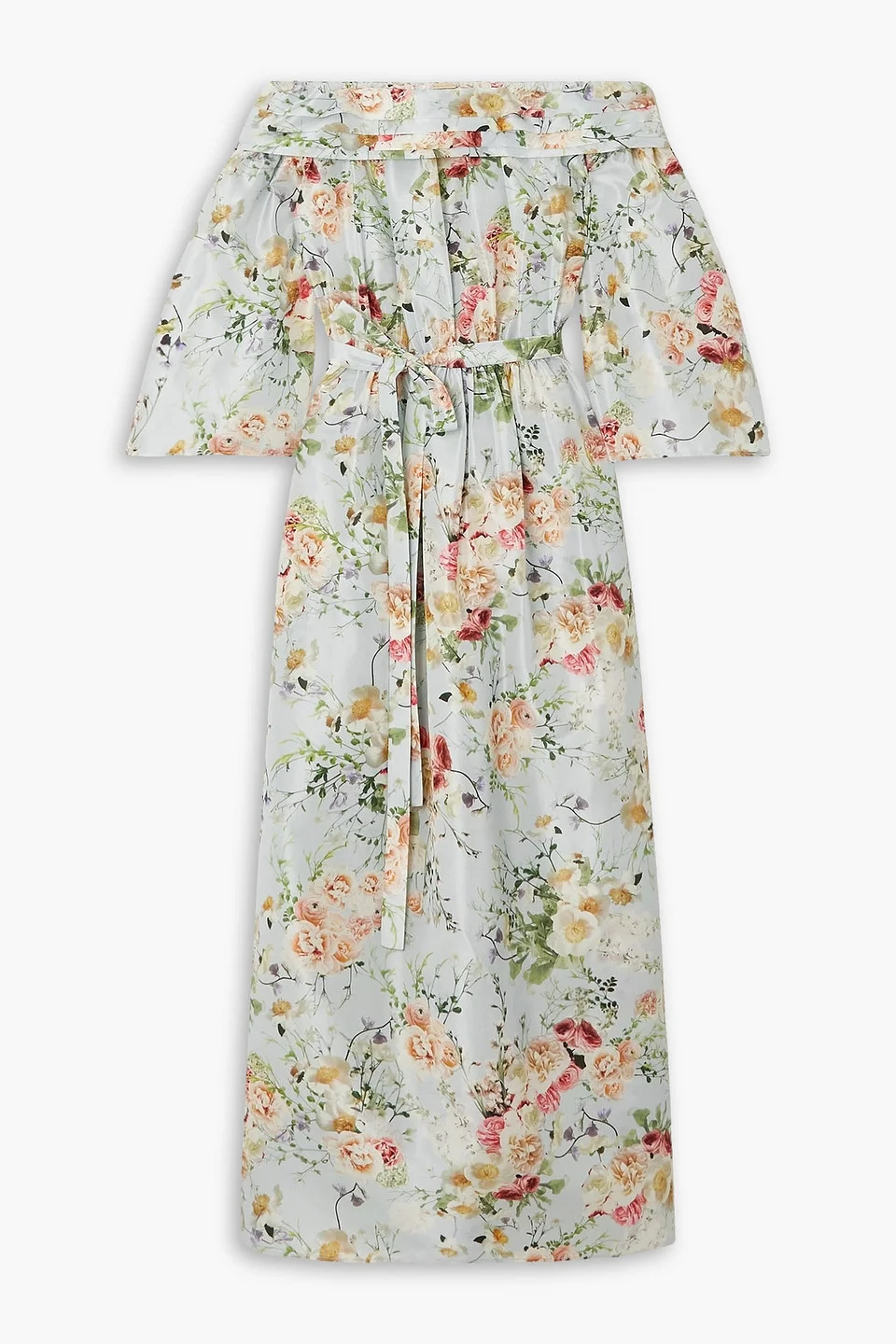 Bardot off-the-shoulder belted floral-print silk maxi dress - 1