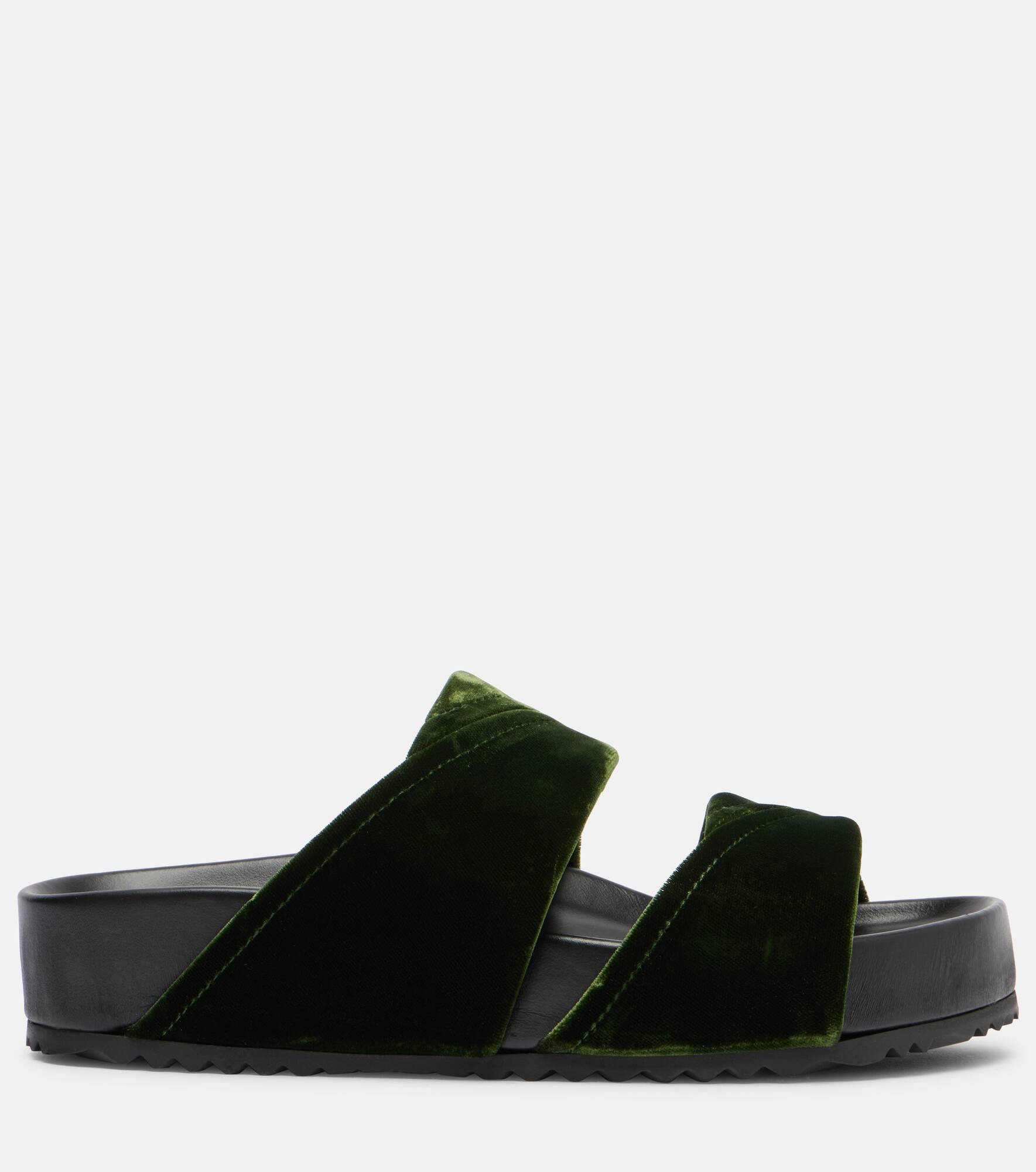 Leather-trimmed velvet slides - 4