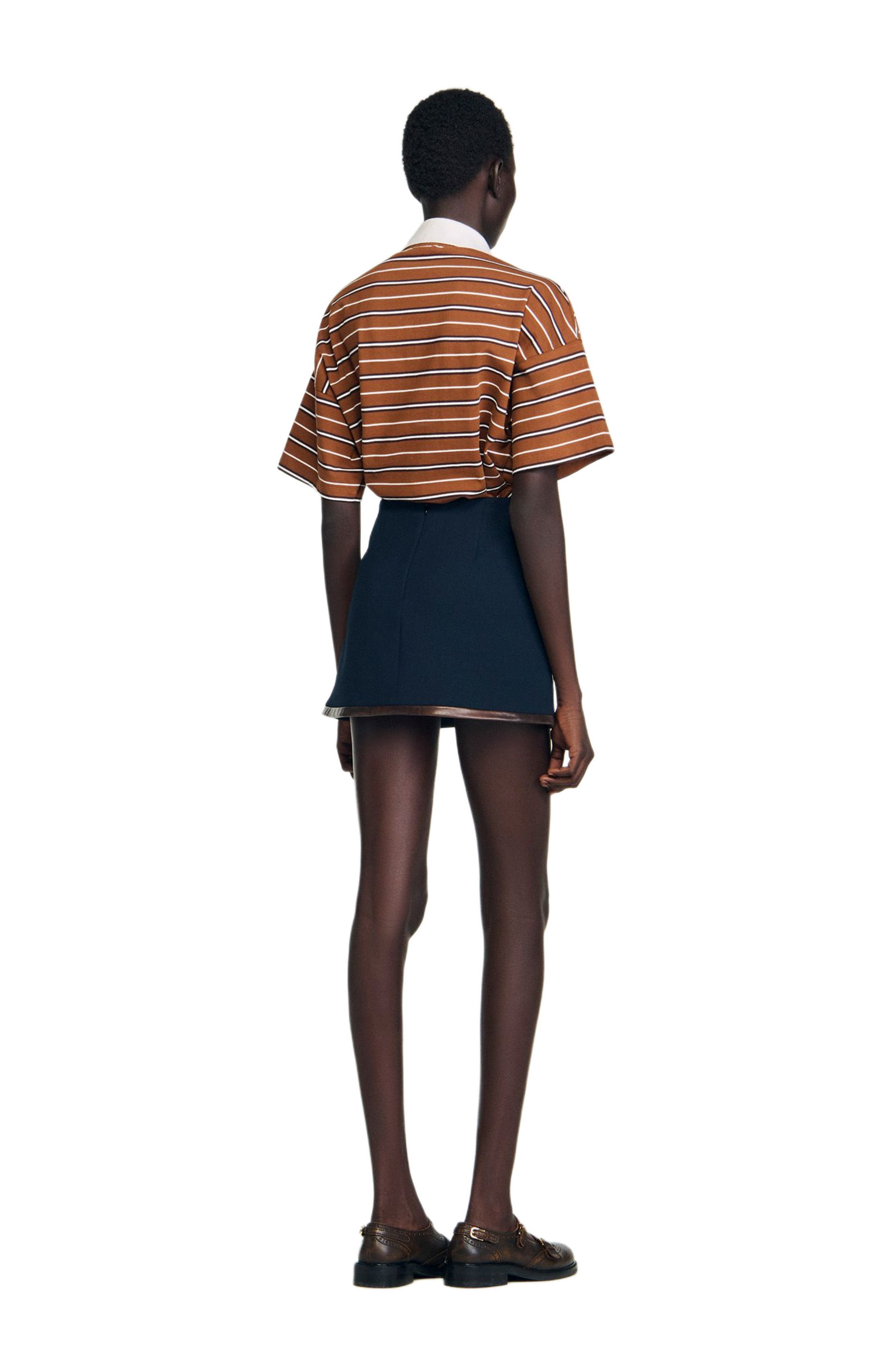 SANDRO Short skirt with leather bands in Navy Blue at Nordstrom - 3