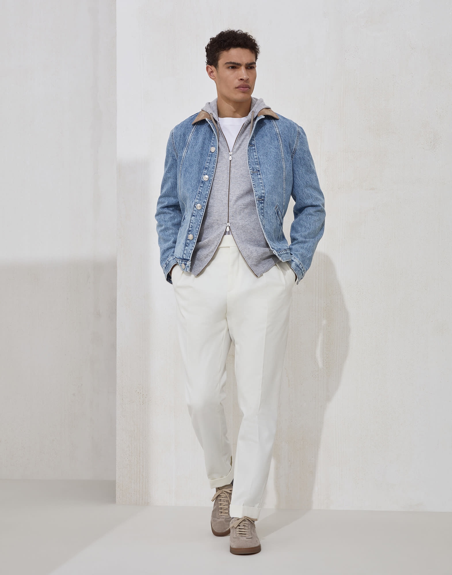 Cashmere sweatshirt-style cardigan with hood - 5