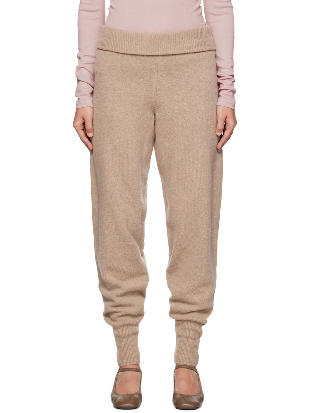 Beige Soft Rib Lounge Pants - 1
