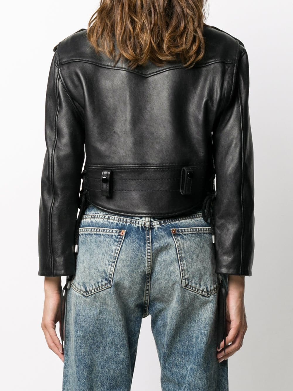 cropped leather biker jacket - 4