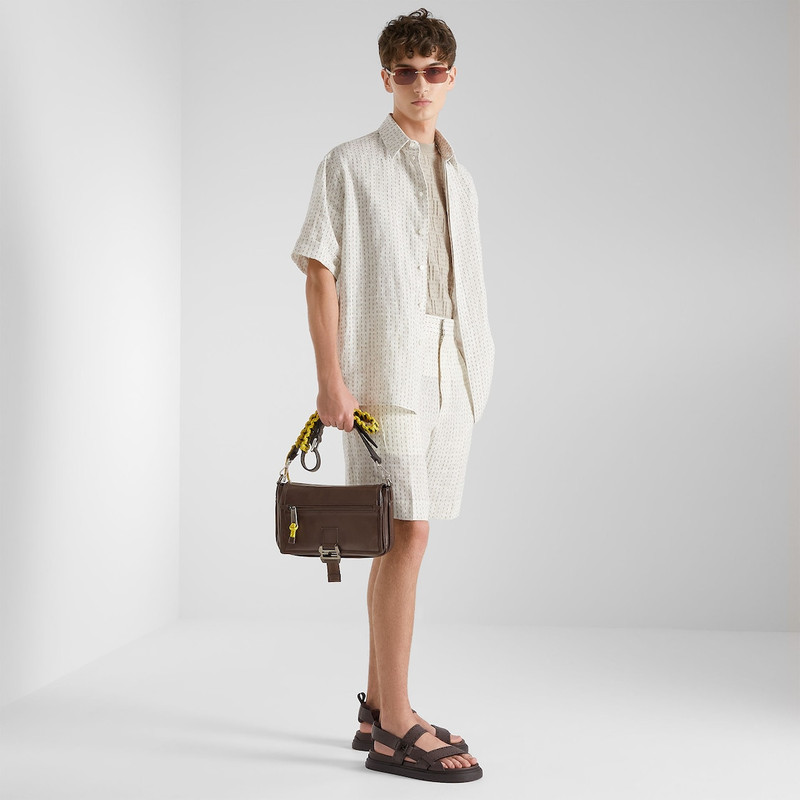 FENDI Bermudas Beige FF linen shorts with topstitching outlook