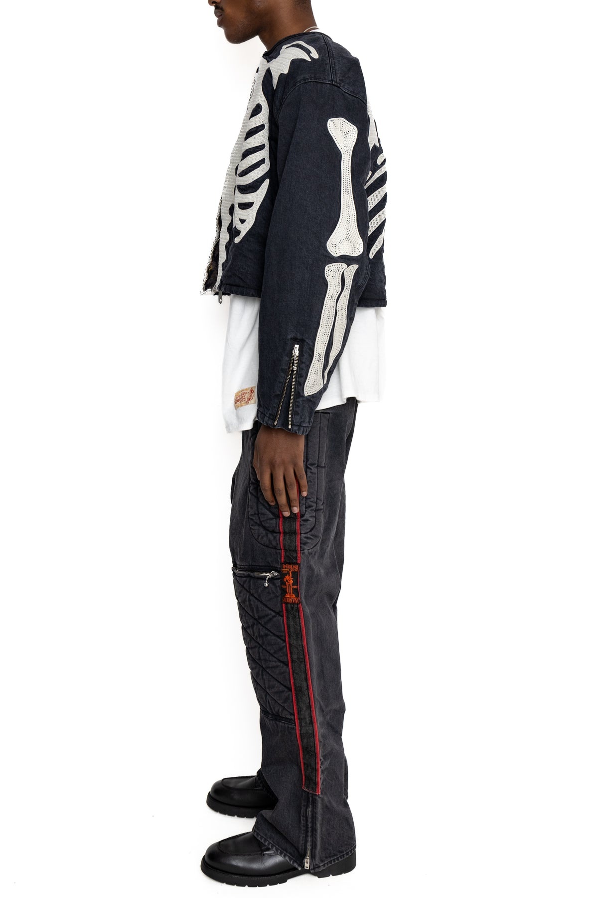 14oz BLKxBLK Denim Motocross Jacket (BONE) - 4