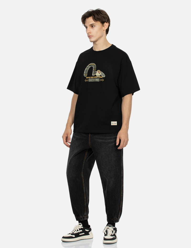 FAIR ISLE PATTERN SEAGULL EMBROIDERY WIDE-LEG DENIM JOGGER PANTS 4