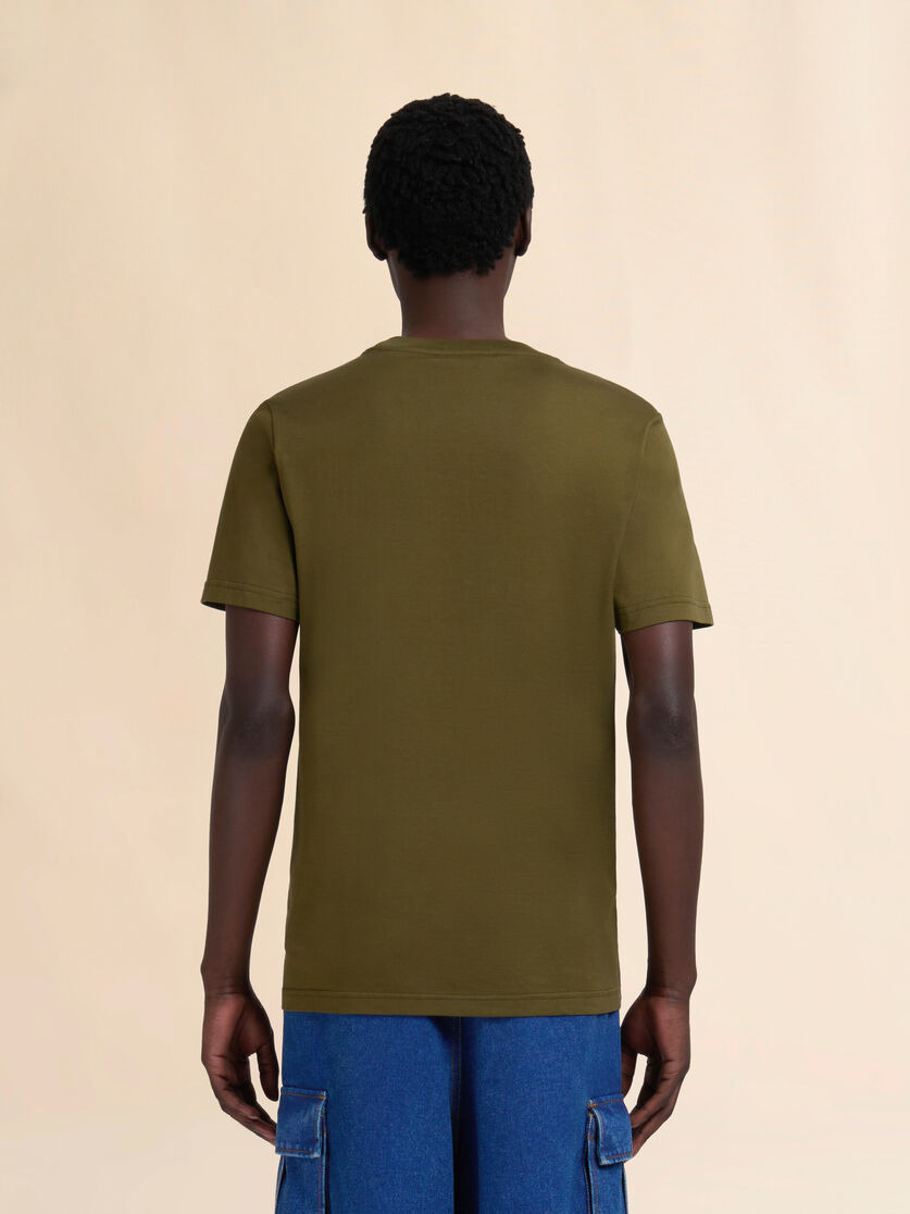 DEEP GREEN COTTON CREW NECK T-SHIRT WITH MARNI LABEL - 3