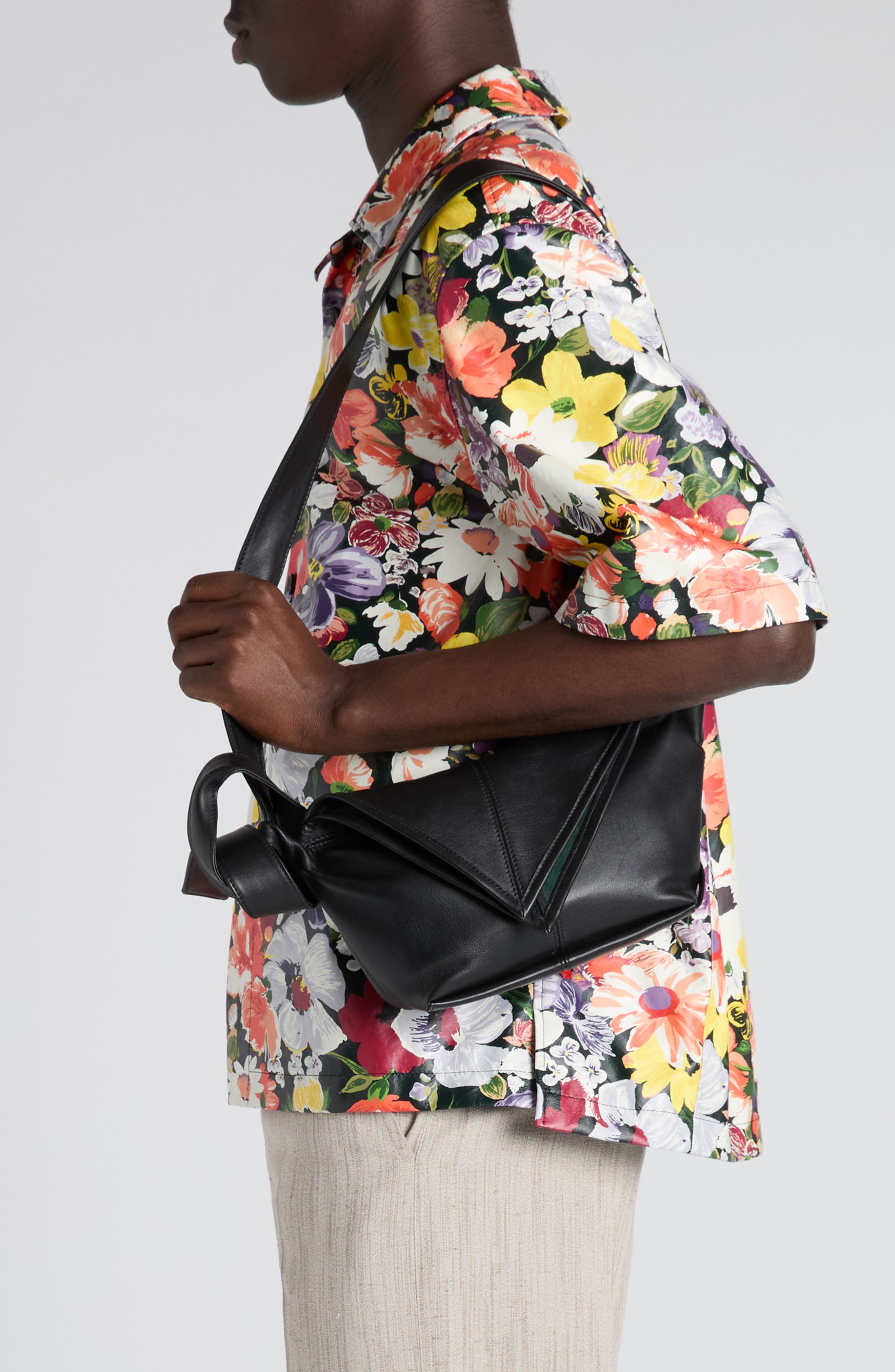 Bottega Veneta Baby Sawyer Leather Hobo Bag in 8803 Black-Silver at Nordstrom - 2