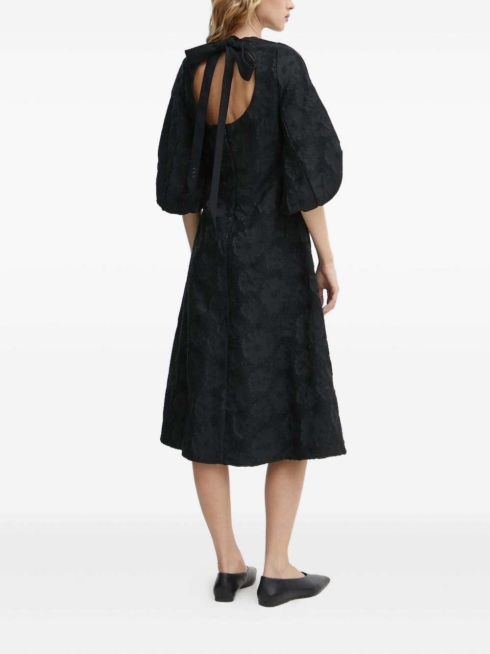 Anemone puff-sleeve textured midi dress - 3