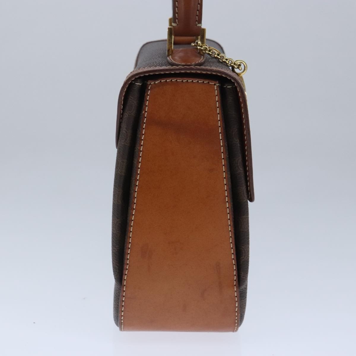 CELINE Macadam Canvas Hand Bag Pvc Leather Brown Gold - 4