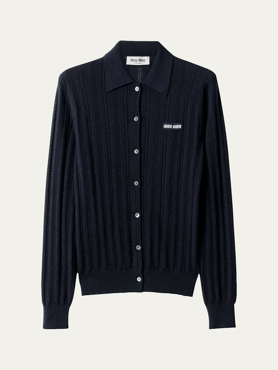 Cashmere Pointelle Cable-Knit Cardigan - 1