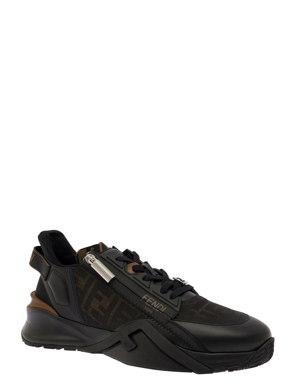 Fendi Men 'Fendi Flow' Black Low Top Sneakers With Diagonal F Detail In Leather Man - 2