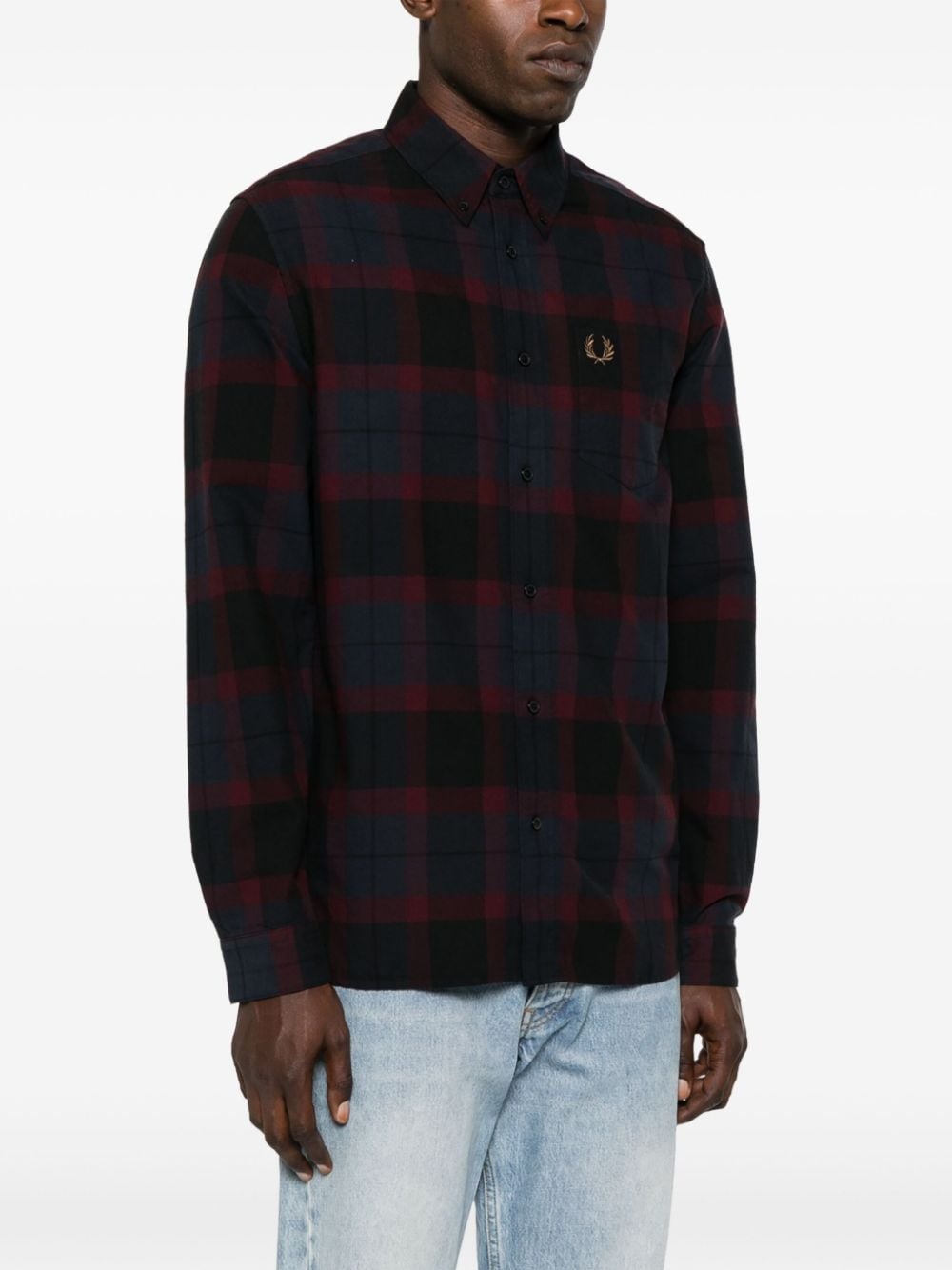 logo-embroidered tartan check shirt - 3