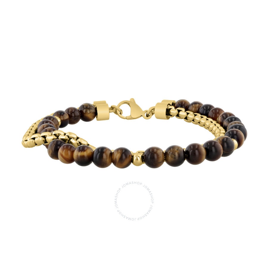 Robert Alton - Robert Alton Stainless Steel 6MM Tigers Eye Yellow Finish 3MM Box Chain Bracelet - 1
