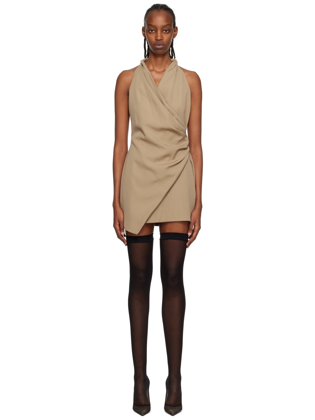 Taupe Draped Minidress - 1