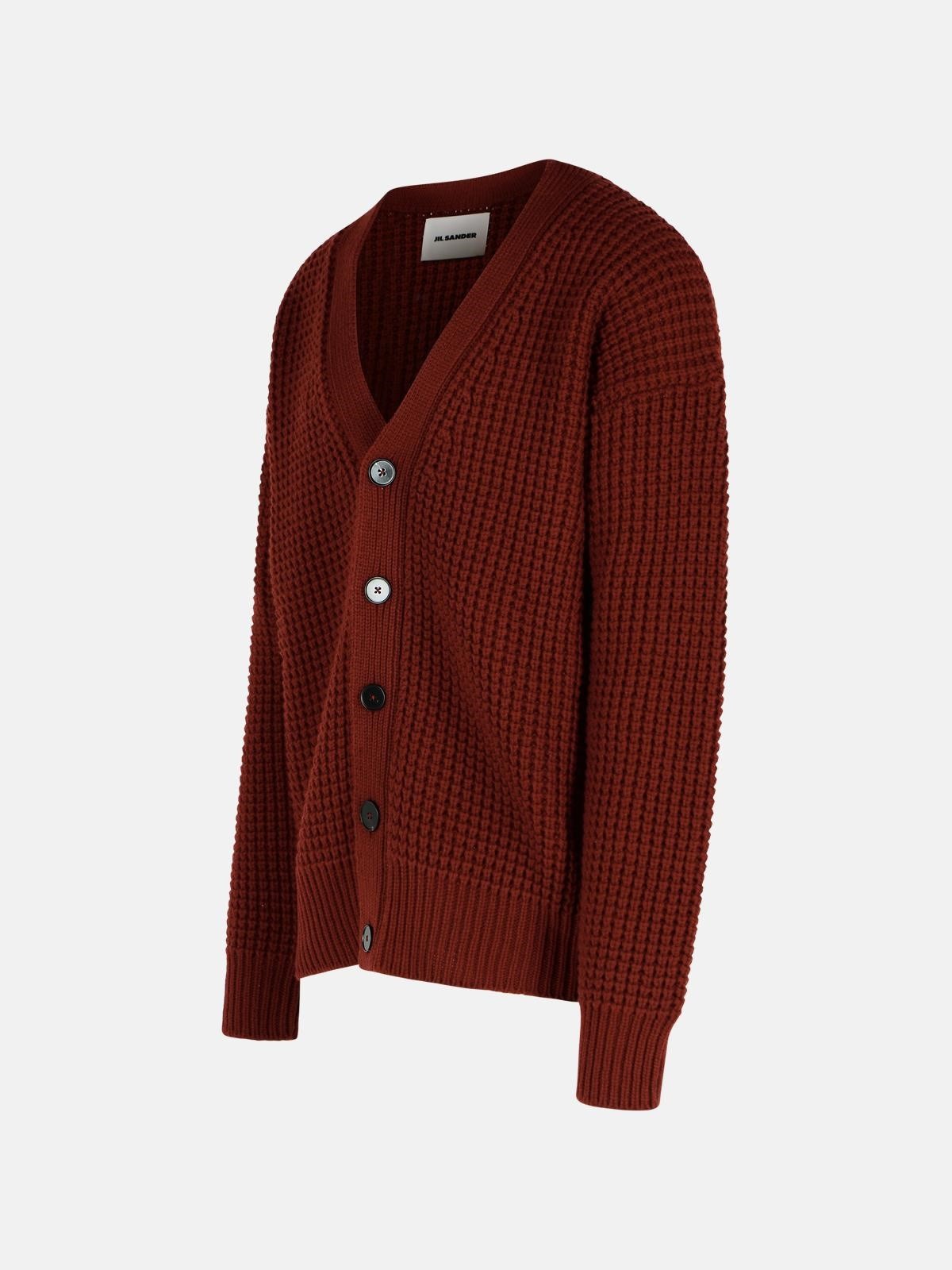 BURGUNDY VIRGIN WOOL CARDIGAN - 2