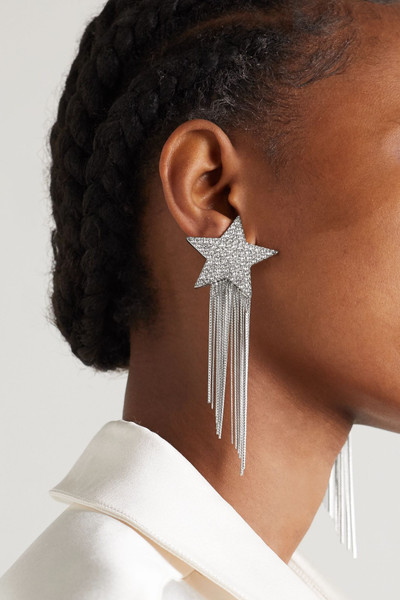 SAINT LAURENT Silver-tone crystal clip earrings outlook