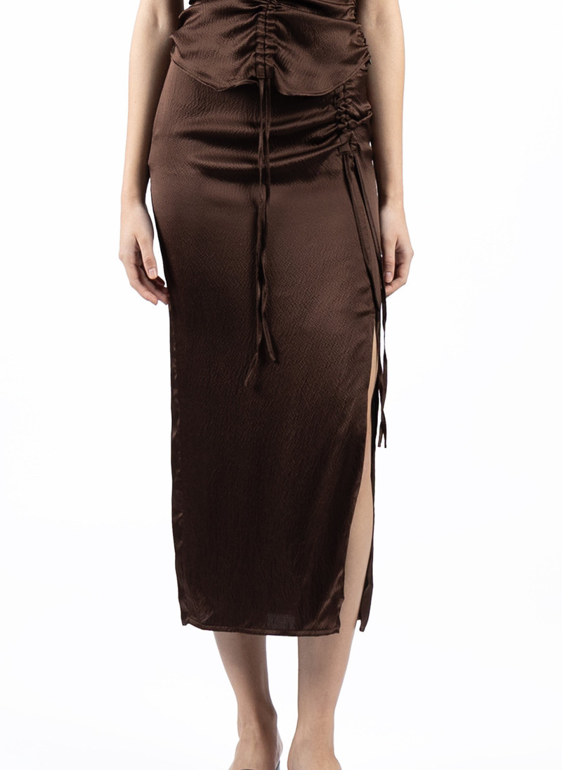 Silk Midi Skirt Brown 2
